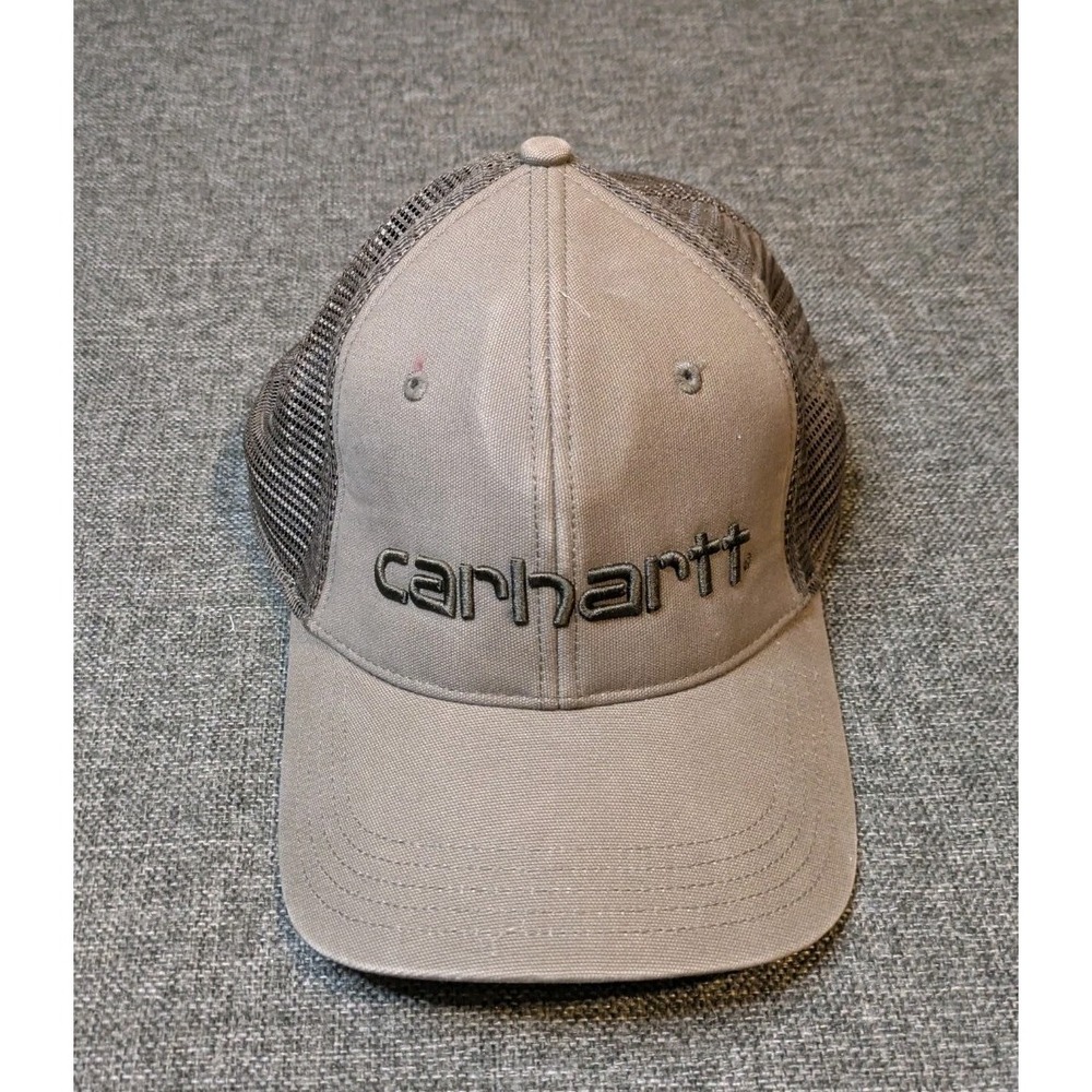 Carhartt Brown Mesh Back Snapback Hat Embroidered Spellout Logo OS Work Cap